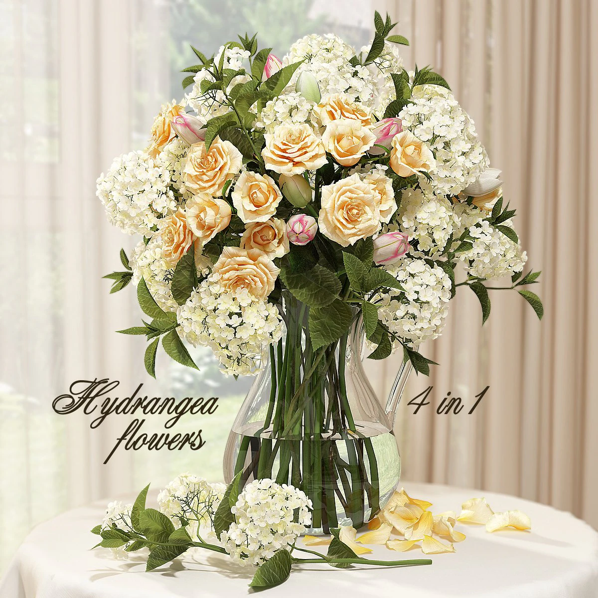 hydrangeas and roses in a vase 3D Model .c4d .max .obj .3ds .fbx .stl .blend 
