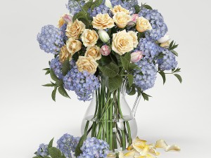 hydrangeas and roses in a vase Model 3D