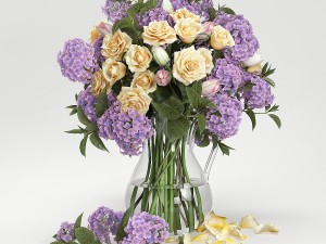 hydrangeas and roses in a vase Model 3D