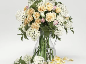hydrangeas and roses in a vase 3D Model