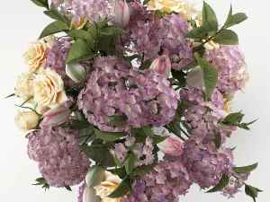 hydrangeas and roses in a vase 3D Model