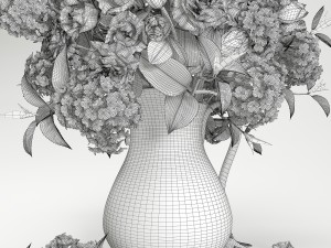 hydrangeas and roses in a vase Model 3D