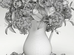 hydrangeas and roses in a vase 3D Model