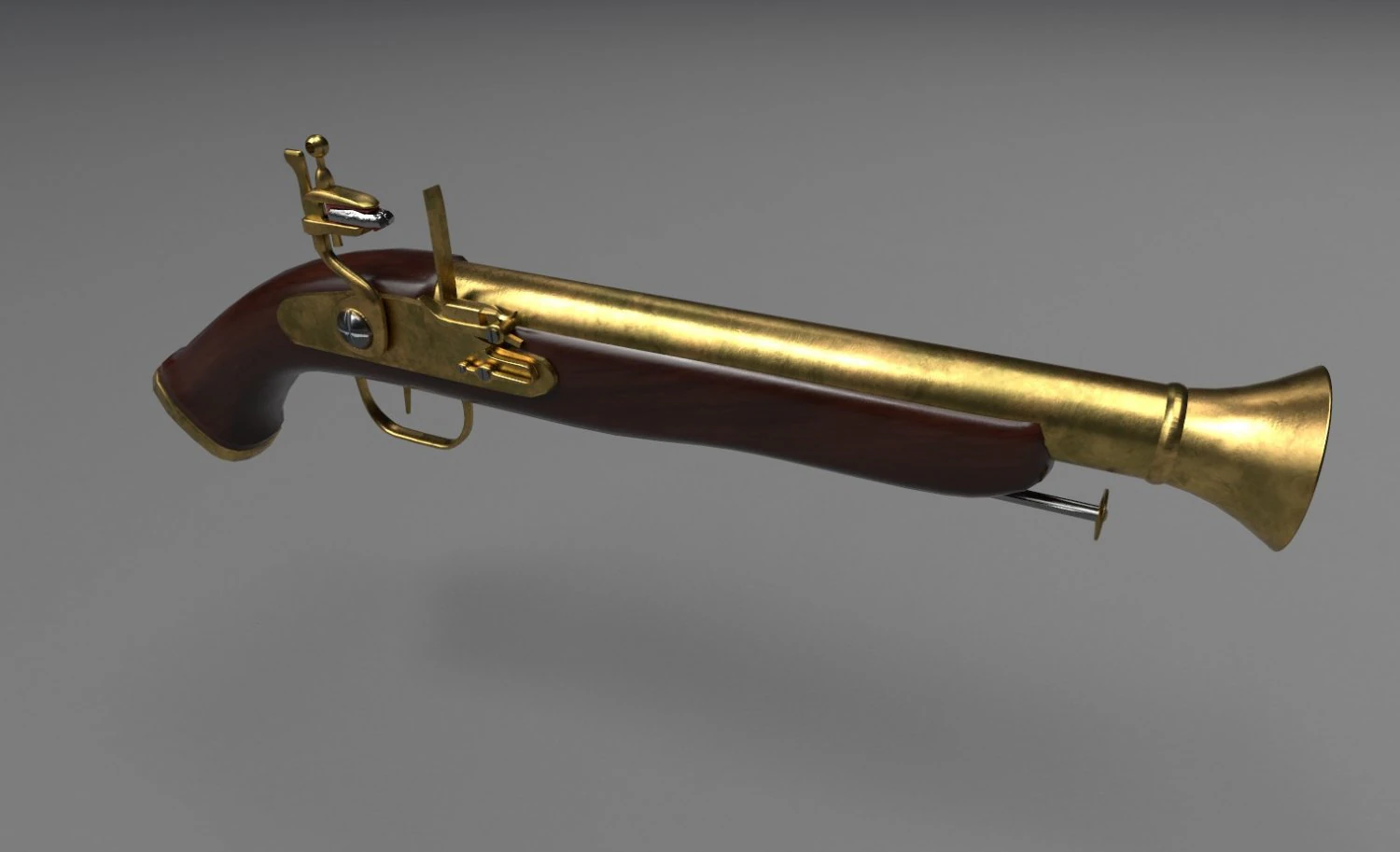 flintlock pistol brass 3D Model .c4d .max .obj .3ds .fbx .stl .blend 
