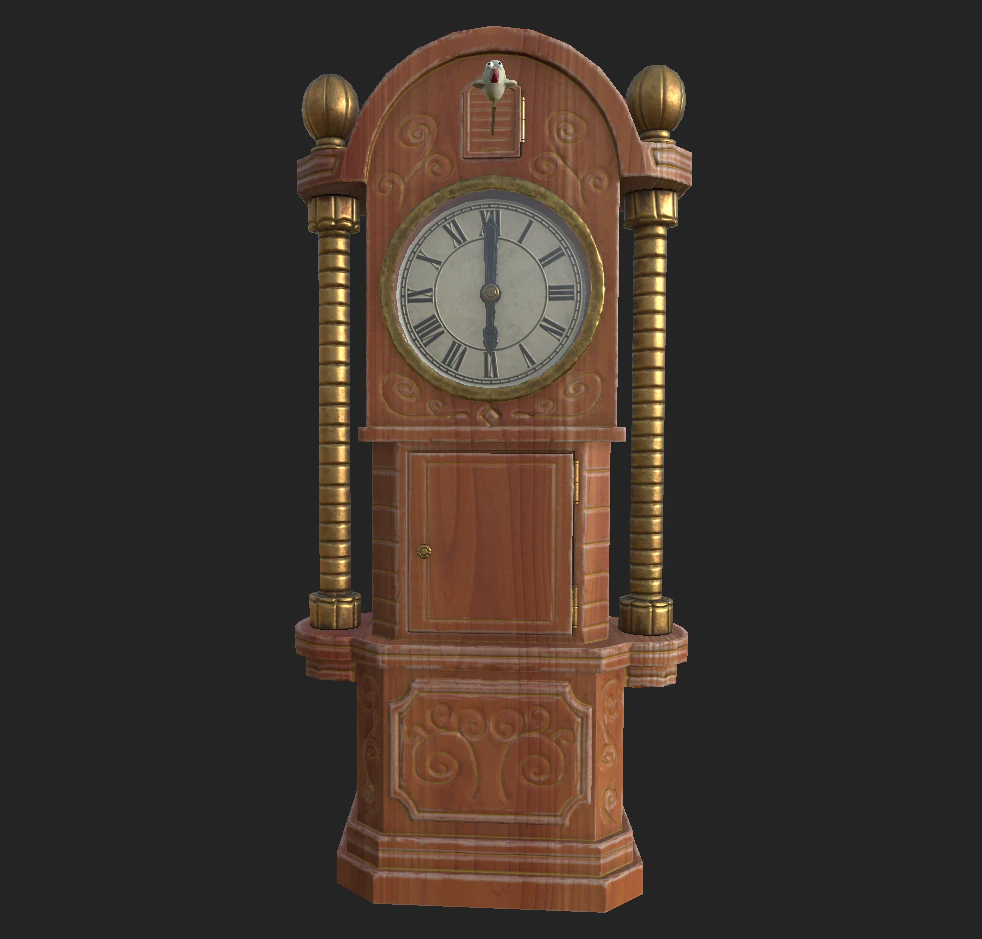 grandfather clock with a cuckoo 3D Model .c4d .max .obj .3ds .fbx .stl .blend 