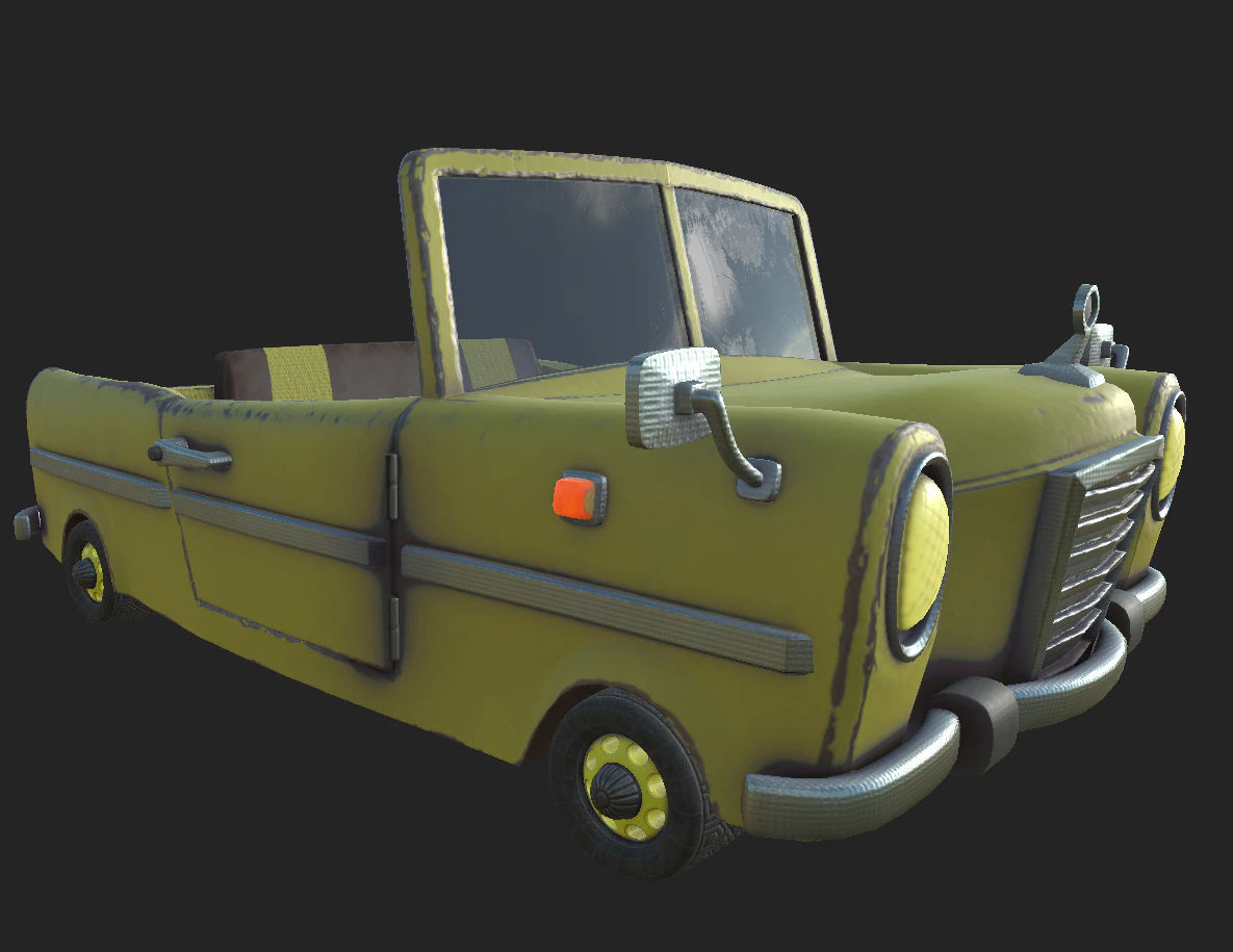 old yellow car 3D Model .c4d .max .obj .3ds .fbx .stl .blend 