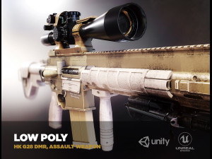 hk g28 dmr assault rifle with a scope pbr game ready model vr-ar low-poly 3D Model