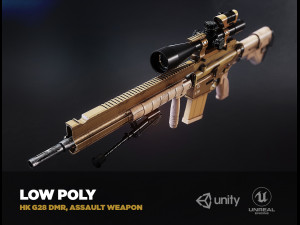 hk g28 dmr assault rifle with a scope pbr game ready model vr-ar low-poly 3D Model