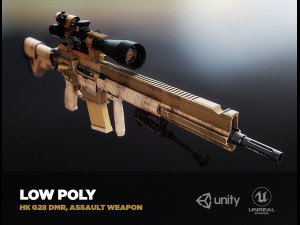 hk g28 dmr assault rifle with a scope pbr game ready model vr-ar low-poly 3D Model