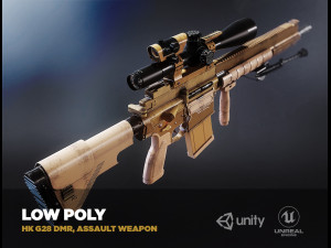 hk g28 dmr assault rifle with a scope pbr game ready model vr-ar low-poly 3D Model
