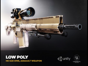 hk g28 dmr assault rifle with a scope pbr game ready model vr-ar low-poly 3D Model