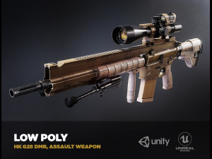 hk g28 dmr assault rifle with a scope pbr game ready model vr-ar low-poly 3D Model