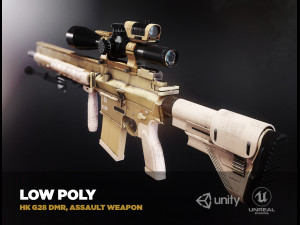 hk g28 dmr assault rifle with a scope pbr game ready model vr-ar low-poly 3D Model