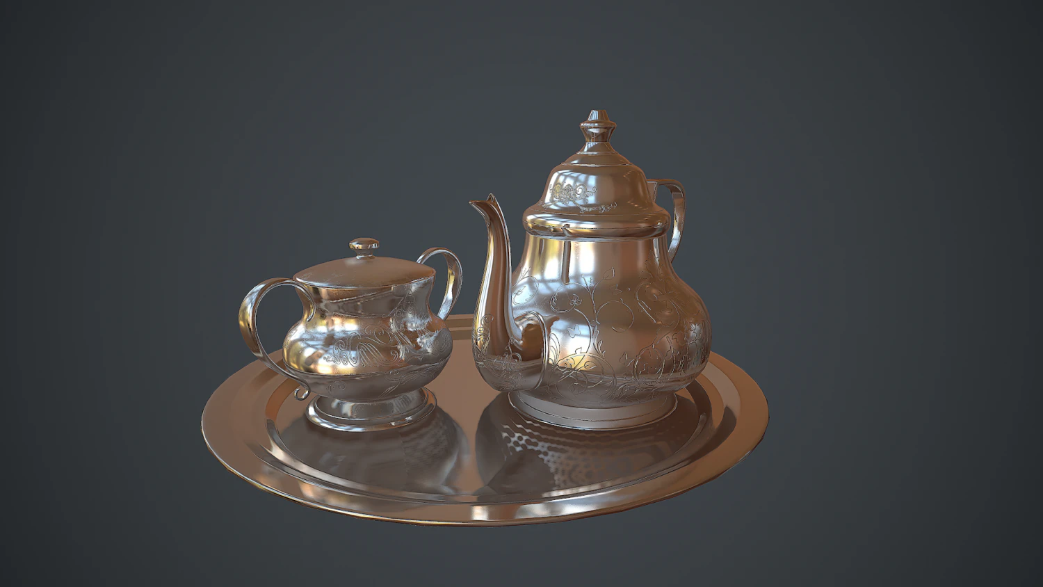 victorian era silver teapot low-poly 3D Model .c4d .max .obj .3ds .fbx .stl .blend 
