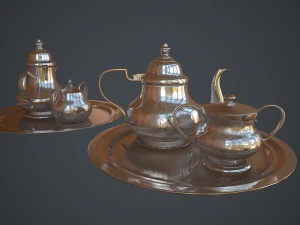 victorian era silver teapot low-poly 3D Model