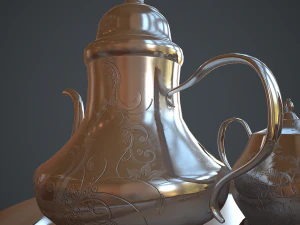 victorian era silver teapot low-poly 3D Model