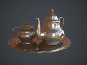 victorian era silver teapot low-poly 3D Model
