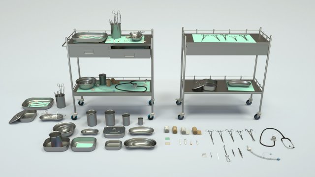 medical equipment collection - supply cart low-poly 3D 모델 .c4d .max .obj .3ds .fbx .stl .blend 