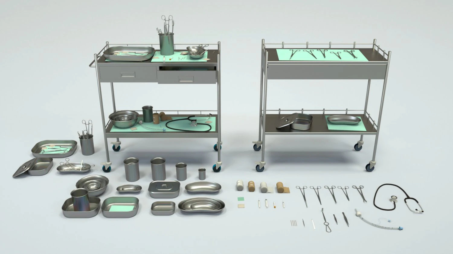 cole&ccedil;&atilde;o de equipamentos m&eacute;dicos - carrinho de suprimentos low-poly Modelo 3D .c4d .max .obj .3ds .fbx .stl .blend 