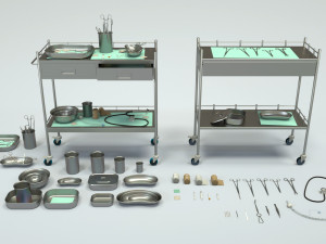 medical equipment collection - supply cart low-poly  3D Model