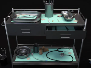 cole&ccedil;&atilde;o de equipamentos m&eacute;dicos - carrinho de suprimentos low-poly Modelo 3D