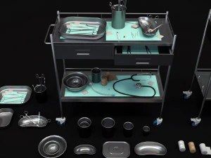 cole&ccedil;&atilde;o de equipamentos m&eacute;dicos - carrinho de suprimentos low-poly Modelo 3D