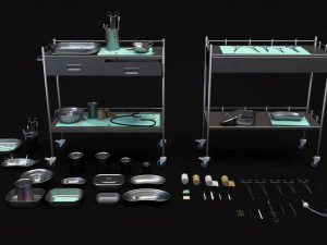 cole&ccedil;&atilde;o de equipamentos m&eacute;dicos - carrinho de suprimentos low-poly Modelo 3D