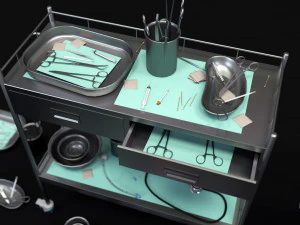 cole&ccedil;&atilde;o de equipamentos m&eacute;dicos - carrinho de suprimentos low-poly Modelo 3D