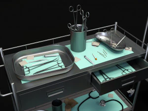 cole&ccedil;&atilde;o de equipamentos m&eacute;dicos - carrinho de suprimentos low-poly Modelo 3D