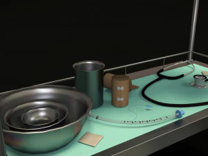 cole&ccedil;&atilde;o de equipamentos m&eacute;dicos - carrinho de suprimentos low-poly Modelo 3D