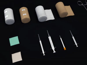 cole&ccedil;&atilde;o de equipamentos m&eacute;dicos - carrinho de suprimentos low-poly Modelo 3D