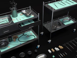 cole&ccedil;&atilde;o de equipamentos m&eacute;dicos - carrinho de suprimentos low-poly Modelo 3D