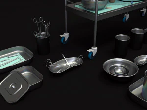 cole&ccedil;&atilde;o de equipamentos m&eacute;dicos - carrinho de suprimentos low-poly Modelo 3D