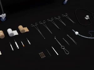 cole&ccedil;&atilde;o de equipamentos m&eacute;dicos - carrinho de suprimentos low-poly Modelo 3D