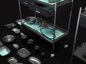 cole&ccedil;&atilde;o de equipamentos m&eacute;dicos - carrinho de suprimentos low-poly Modelo 3D