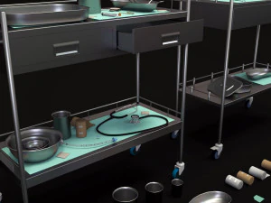 cole&ccedil;&atilde;o de equipamentos m&eacute;dicos - carrinho de suprimentos low-poly Modelo 3D