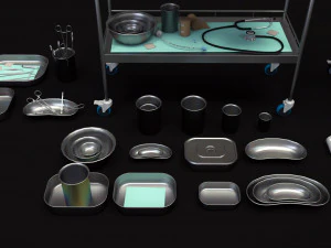 cole&ccedil;&atilde;o de equipamentos m&eacute;dicos - carrinho de suprimentos low-poly Modelo 3D