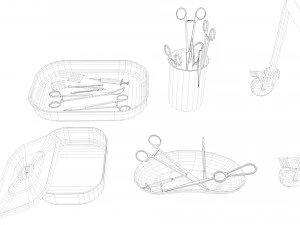 cole&ccedil;&atilde;o de equipamentos m&eacute;dicos - carrinho de suprimentos low-poly Modelo 3D