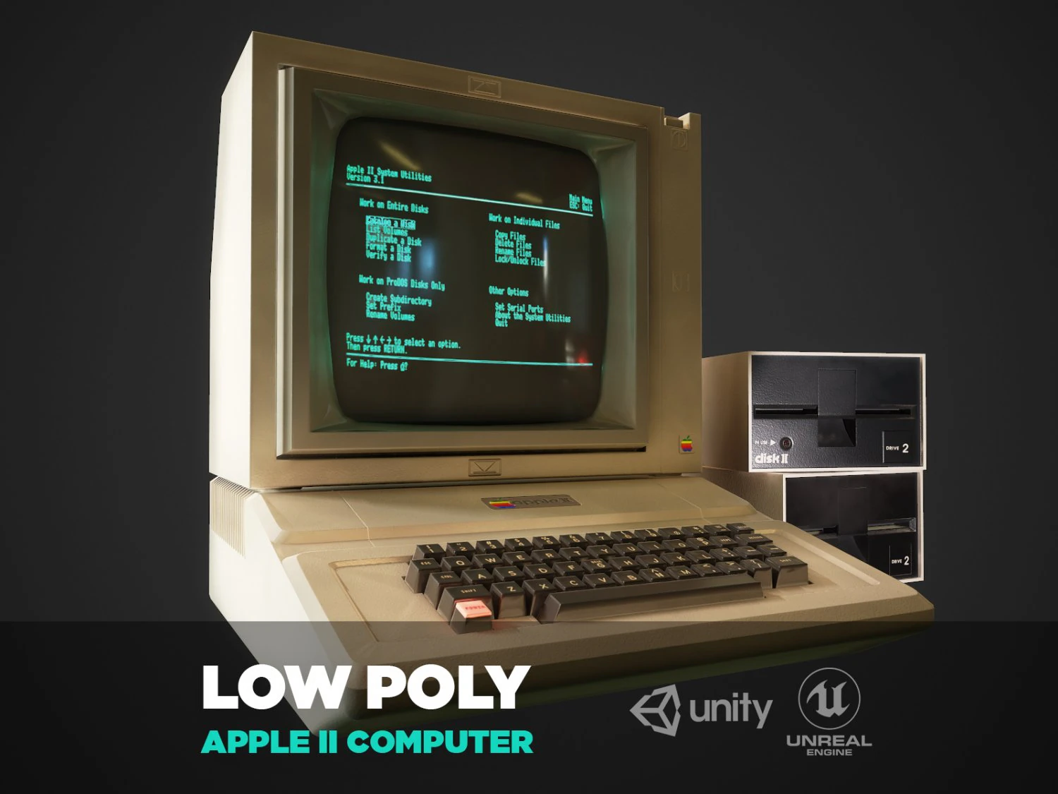 apple ii computer - pbr game ready model vr-ar low-poly 3D Model .c4d .max .obj .3ds .fbx .stl .blend 