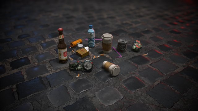 urban garbage small pack and trash set low-poly Model 3D .c4d .max .obj .3ds .fbx .stl .blend 