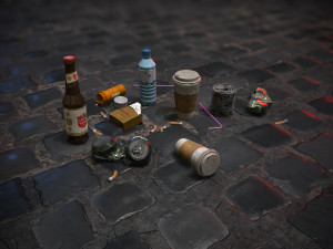 urban garbage small pack and trash set low-poly Model 3D