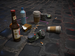 urban garbage small pack and trash set low-poly Model 3D