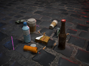 urban garbage small pack and trash set low-poly Model 3D