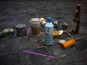 urban garbage small pack and trash set low-poly Model 3D