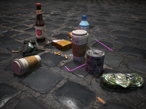 urban garbage small pack and trash set low-poly Model 3D