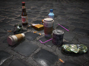 urban garbage small pack and trash set low-poly 3D Model
