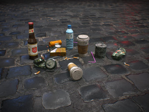 urban garbage small pack and trash set low-poly Model 3D