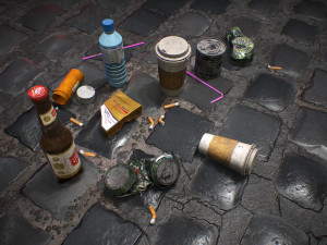 urban garbage small pack and trash set low-poly Model 3D