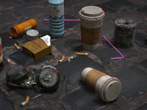 urban garbage small pack and trash set low-poly Model 3D