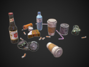 urban garbage small pack and trash set low-poly Model 3D